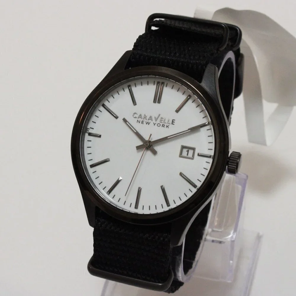 Caravelle Men's Quartz Field Watch By Bulova Black NATO Strap Black Case 41mm